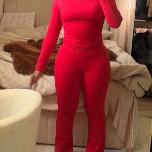 Red flare leggings set